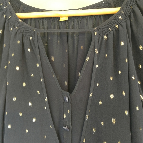 Anthropologie flowy navy and gold sparkle top - Picture 3 of 6